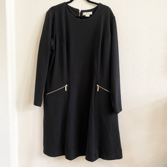 Michael Kors Dresses & Skirts - Michael Kors Womens Plus Size 22 Long Sleeve Gold Zippered Black Knit Dress